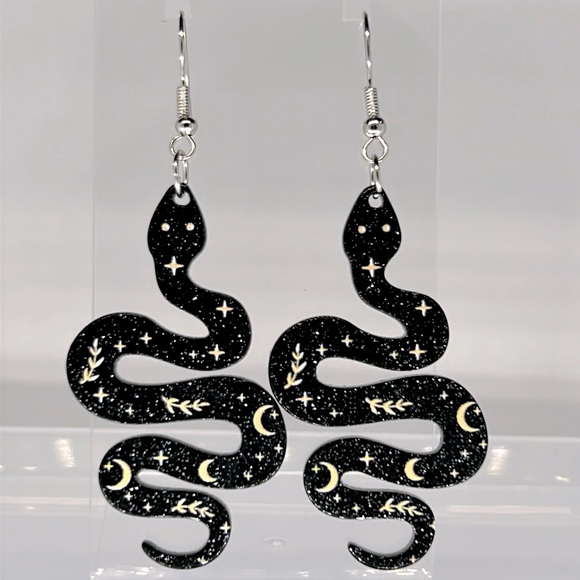 Willow Strip Moon Pattern Black Snake Earrings Acrylic - Picture 1 of 2